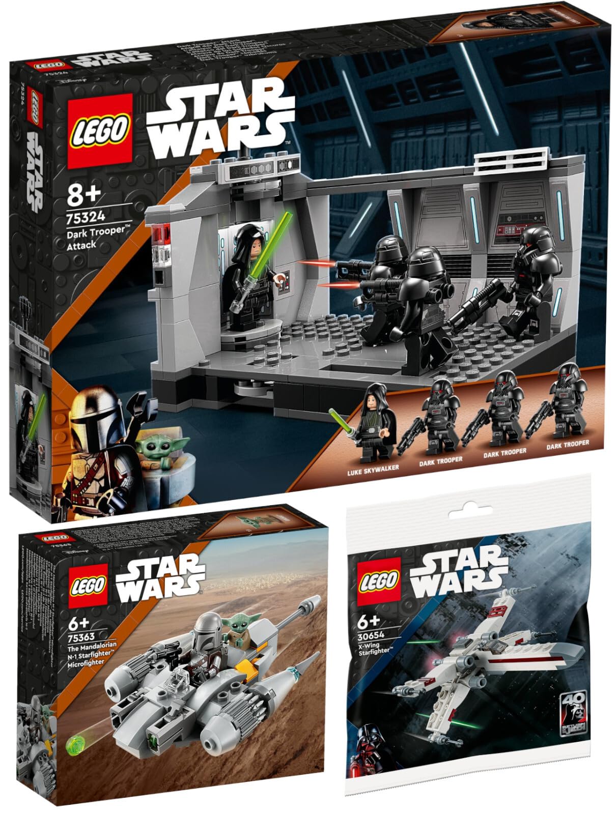 Lego Set of 3: 75363 N-1 Starfighter of the Mandalorian Microfighter, 75324 Attack of the Dark Trooper & 30654 X-Wing Starfighter