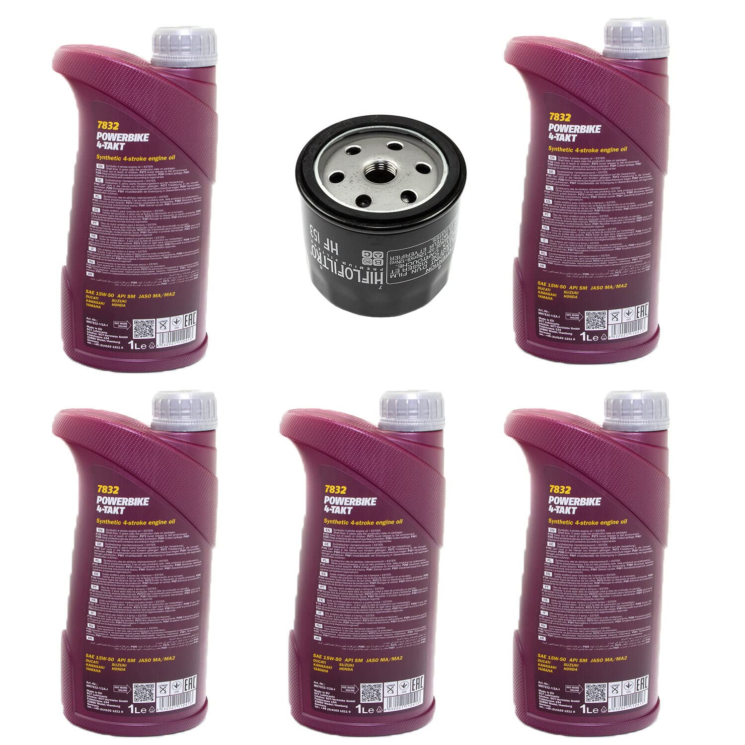 Motoröl Set 15W50 5 Liter + Ölfilter HF153 für Ducati