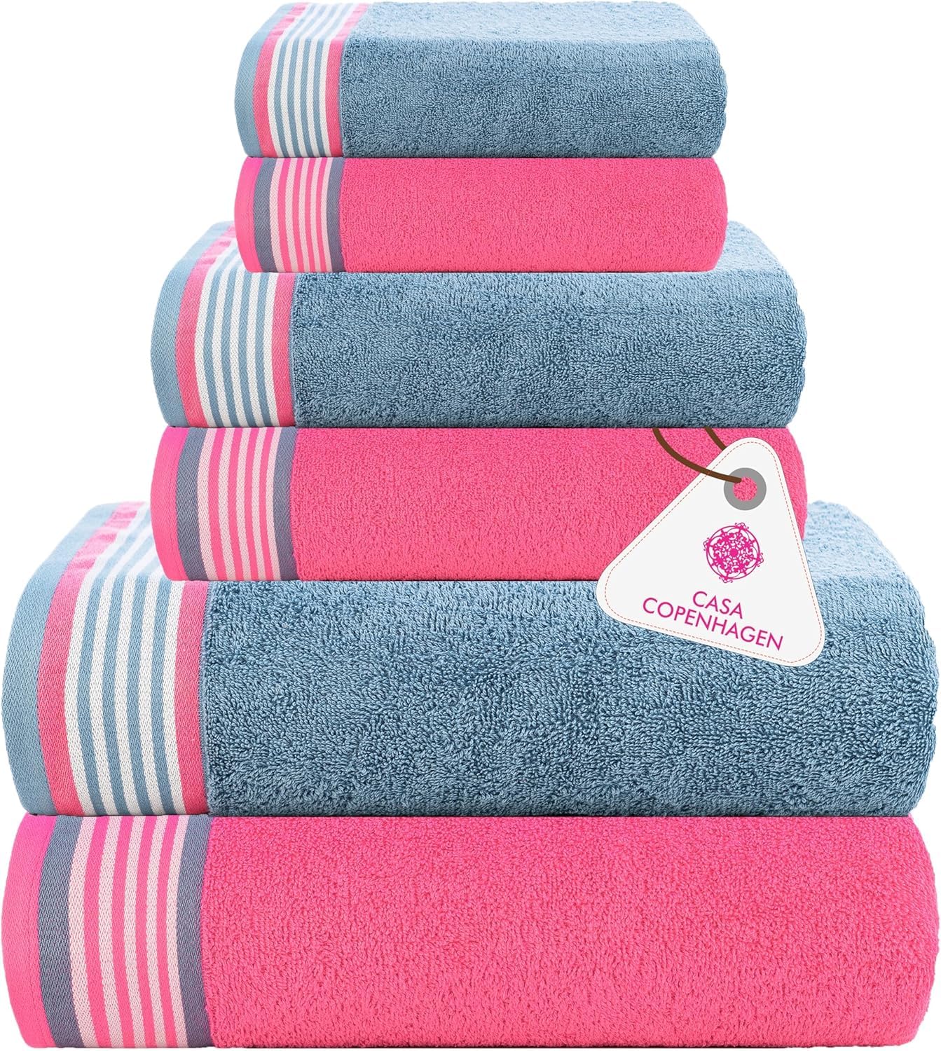 Casa Copenhagen 6-teiliges Badehandtuch-Geschenkset, 600g/m², Staubblau+Altrosa