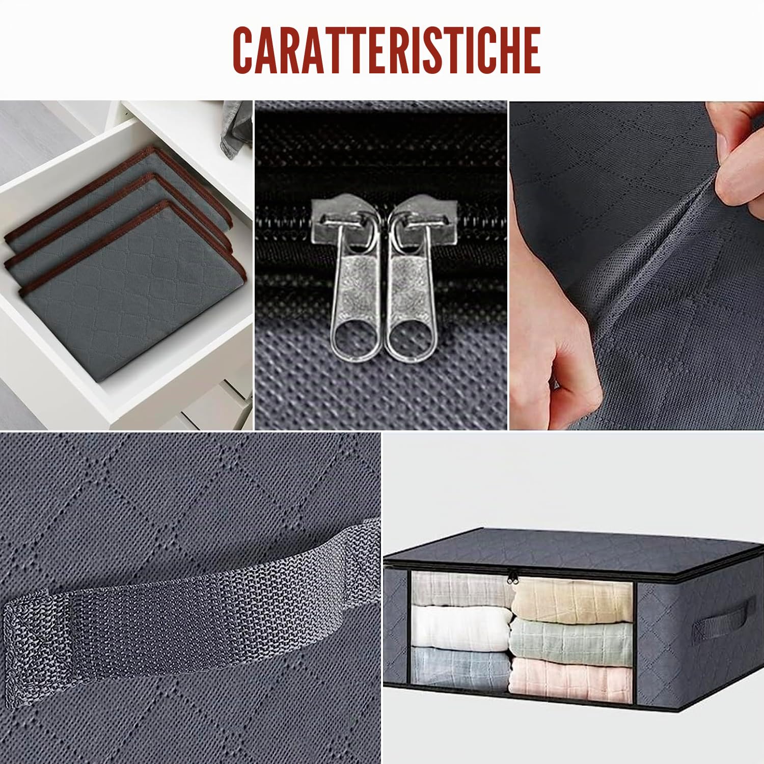 edihome, Scatole per Armadio, (3 unità), Contenitori Sottoletto, Salvaspazio, in Tessuto, Pieghevole, Scatole Vestiti Cambio Stagione (Grigio scuro, Pack di 3)
