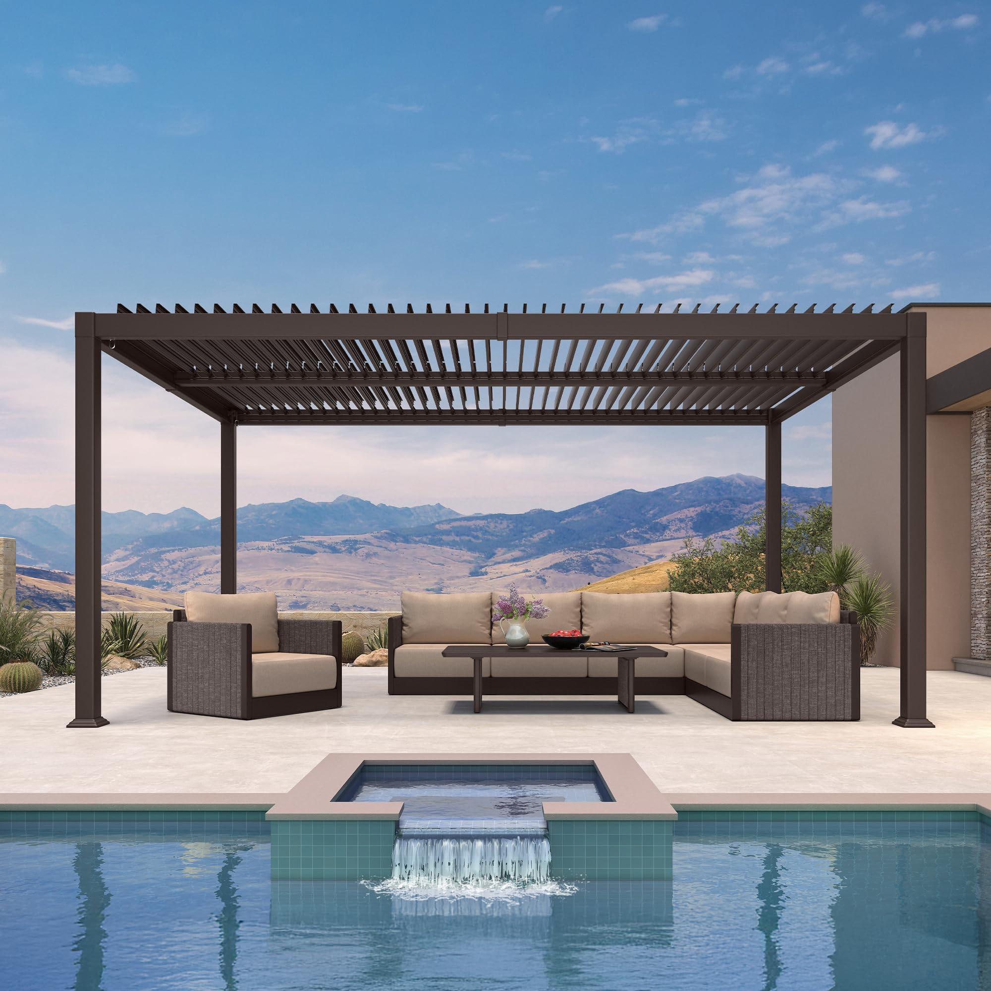 PURPLE LEAF 10' x 16' Louvered Pergola Outdoor Adjustable Louvre Shade Modern Patio Aluminum Pergola with Retractable Roof for Deck Backyard Garden Hardtop Gazebo