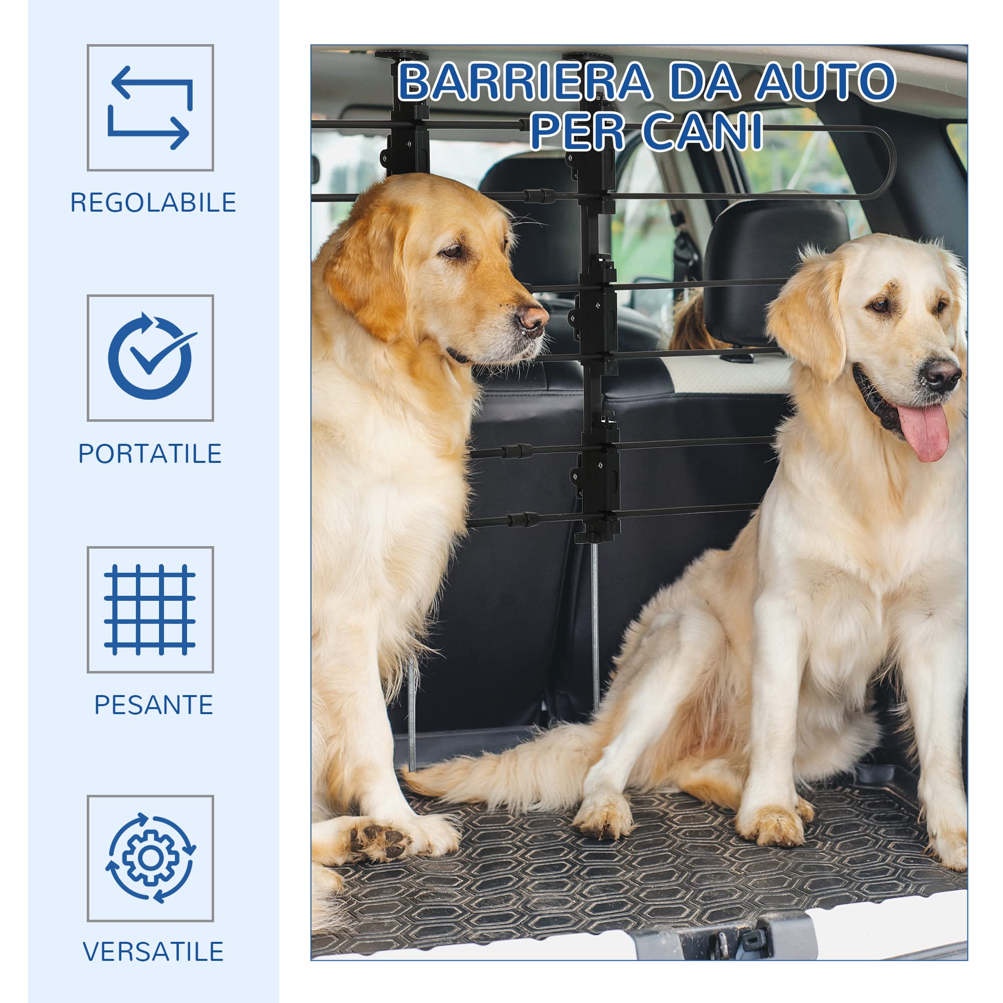 PawHut Hundeschutzgitter Auto, verstellbares Trenngitter für Hunde, Universal Kofferraum Hundegitter, Autotrennwand, Kofferraumgitter, Stahl, 89-150 x 76-124 cm