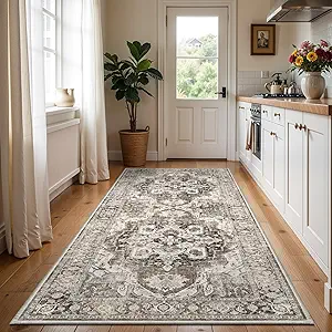 Washable 4x8 Hallway Runner Rug: Soft Kitchen Rug Non Slip Floor Runner with Rubber Backing for Living Room Bedroom Non Shedding Farmhouse Carpet Runners (Beige, 4x8)