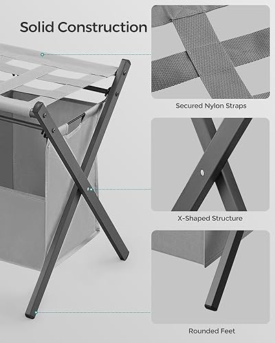 Miniatura 3 de SONGMICS Paquete de 2 portaequipajes con 2 bolsas de lavandería extraíbles, juego de 2 soportes para maleta para habitación de invitados, plegables