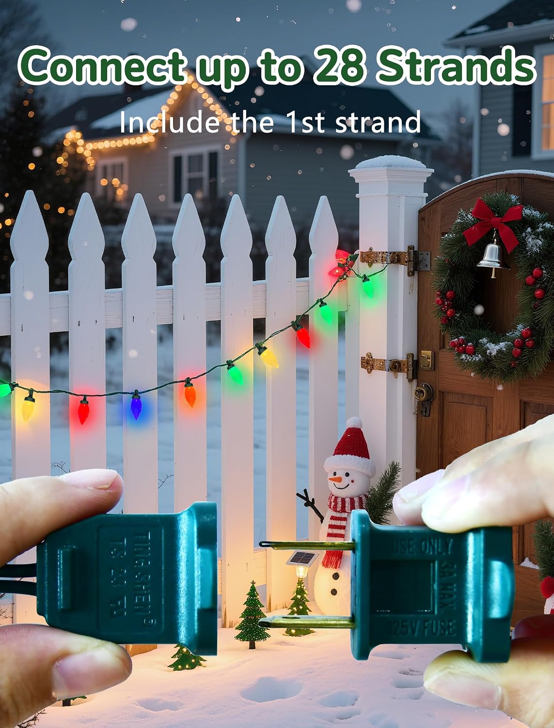 SUNSGNE C9 LED Christmas Lights Outdoor - 26FT Christmas Tree Lights with 50 Colored LED Bulbs for Holiday Party Roofline Backyard Garden Patio Decor - Green Wire