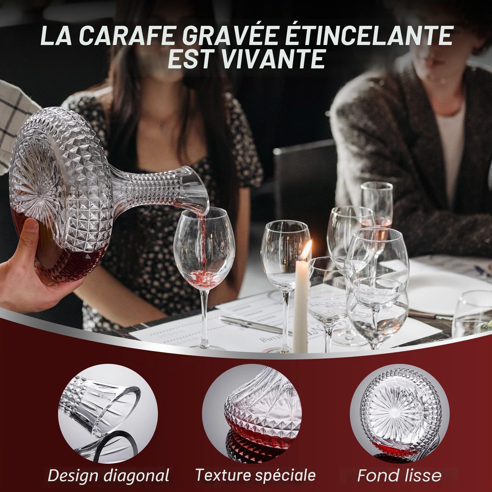 Carafe à vin épaisse avec boîte cadeau, carafe en verre de cristal gravée, cadeau élégant et œuvre d'art – Bouteille complète 1,559 g