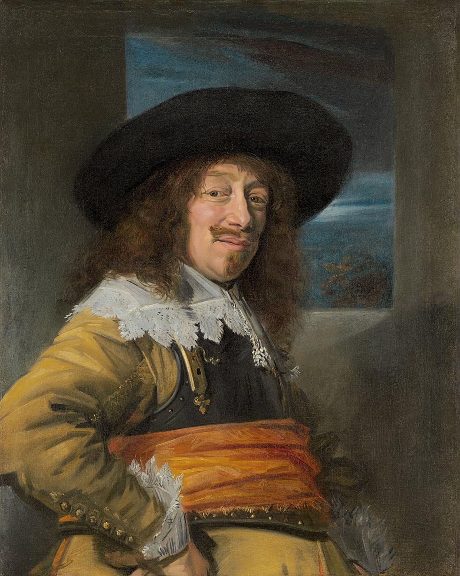 Posteriik No Frame Vintage Classic Picture Landscape Artwork Portrait Of A Member Of The Haarlem Civic Guard By Frans Hals Portrait Canvas Painting For Office Home Decor 60X90cm