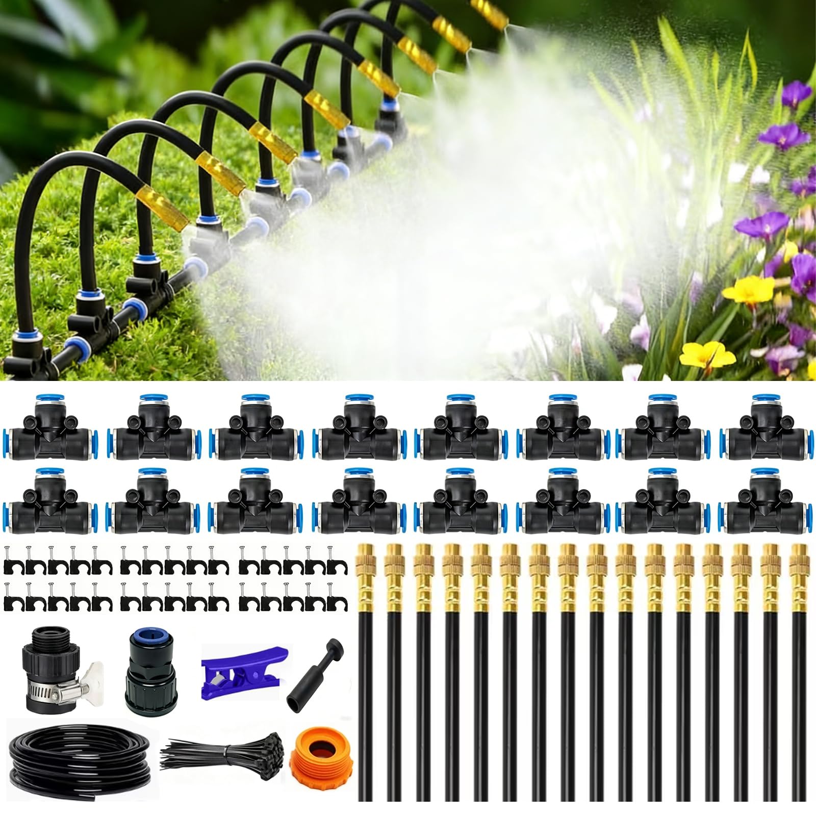 Bewässerungssystem Garten bewässerung 15M Gartenbewässerungssysteme Tropfbewässerungssystem gewächshaus, 360°Flexibles Bewässerungsschlauch mit 15 Brassirrigation Sprühdüse für Rasen, Terrasse, Garten