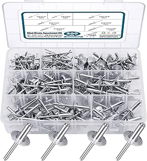 SATANTECH 200PCS Pop Rivets Assortment Kit, Large Flange Aluminum Rivets(1/8" 3/16" 1/4") Assorted Blind Rivets with Case