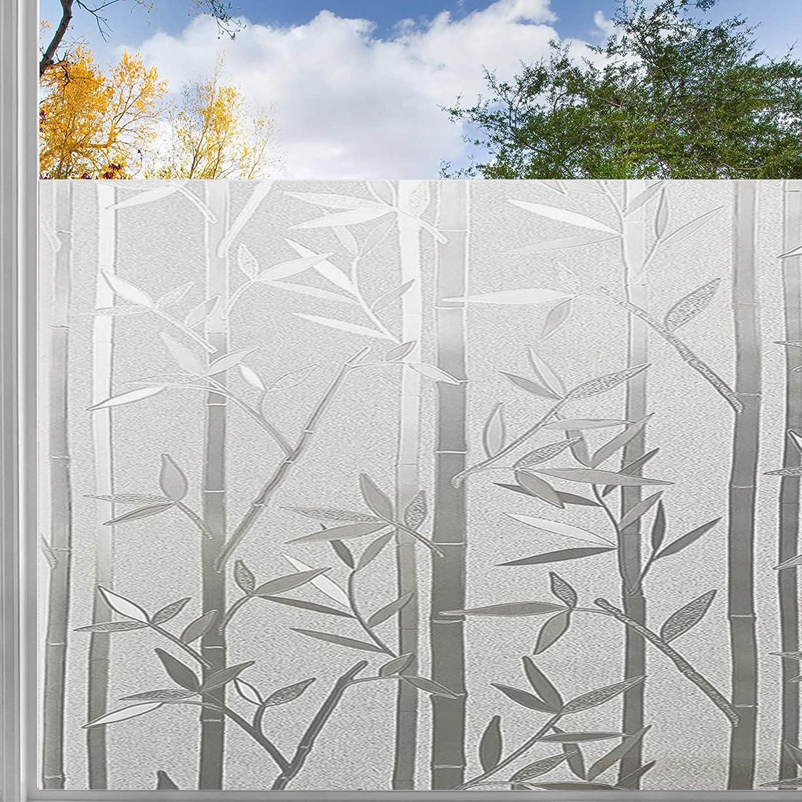 Frosted Window Film 70 x 300 cm(28 x 118inch) Sun Blocker Heat Reducing Easy Removal Sun Blocker UV Window Films Elf Adhesive Window Film for All Smooth Glass Surface, Bamboo — image 1