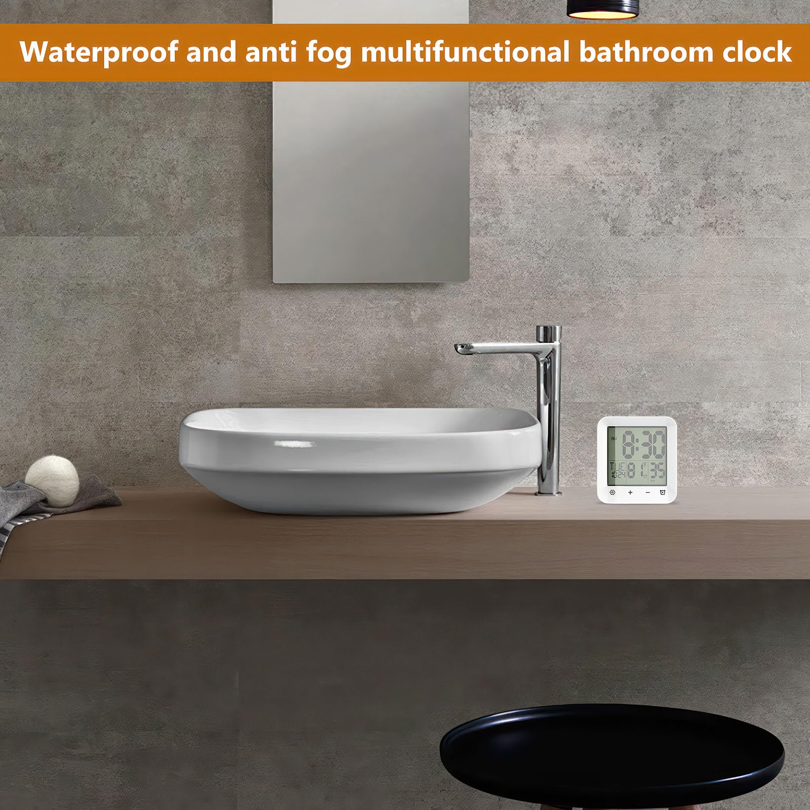 ALLOMN Orologio digitale da bagno, impermeabile, timer con conto alla rovescia, indicatore di temperatura, orologio da bagno, orologio da doccia con ventosa e occhiello di sospensione, supporto per
