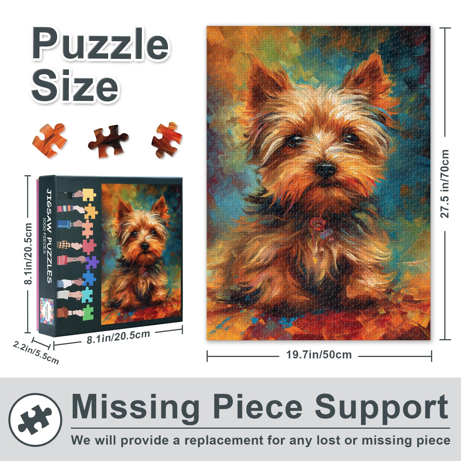 Yorkshire Terrier Puzzles for Adults 1000 Pieces Dog Portrait Puzzle for Adults Jigsaw Puzzles 1000 Pieces Impossible Difficult Challenging Family Puzzle - Image 3
