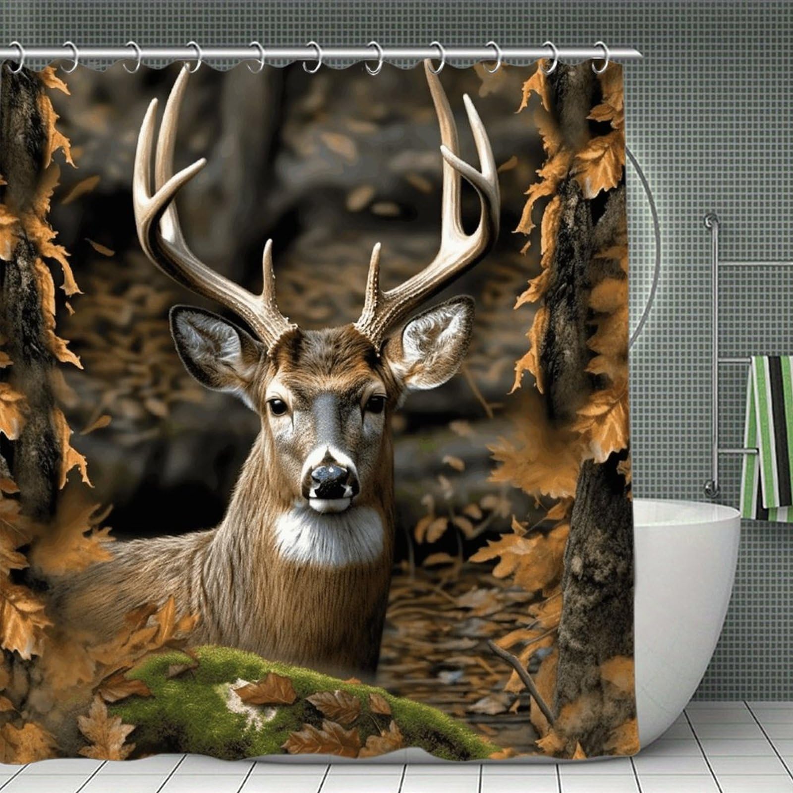 VstaDank Camouflage Deer Bath Curtain Elegant Heavy Duty Shower Curtains 70x70 in Rustic Farmhouse Cloth Shower Curtains Neutral Modern Bath Curtain for Bathroom