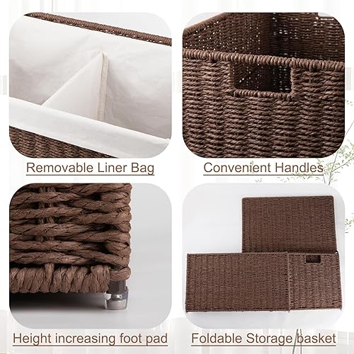 Miniatura 7 de OIAHOMY Cesta de almacenamiento con tapa, cesta de manta de 27.7 galones (105 L) con bolsa separada extraíble, cesta de cuerda de papel con asa,