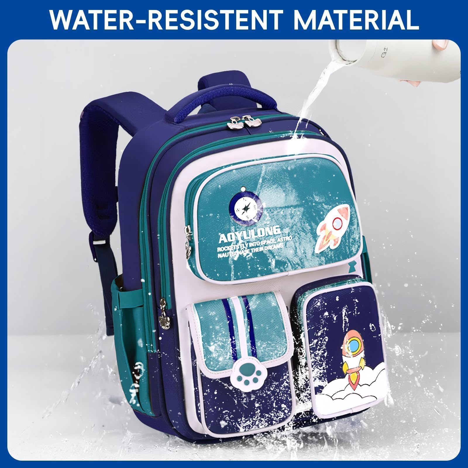 Amythe Cartable Garçon CP-CM2 École Voyage | Sac à dos Ergonomique Enfant 6-12 ans Réfléchissant 26L Bleu