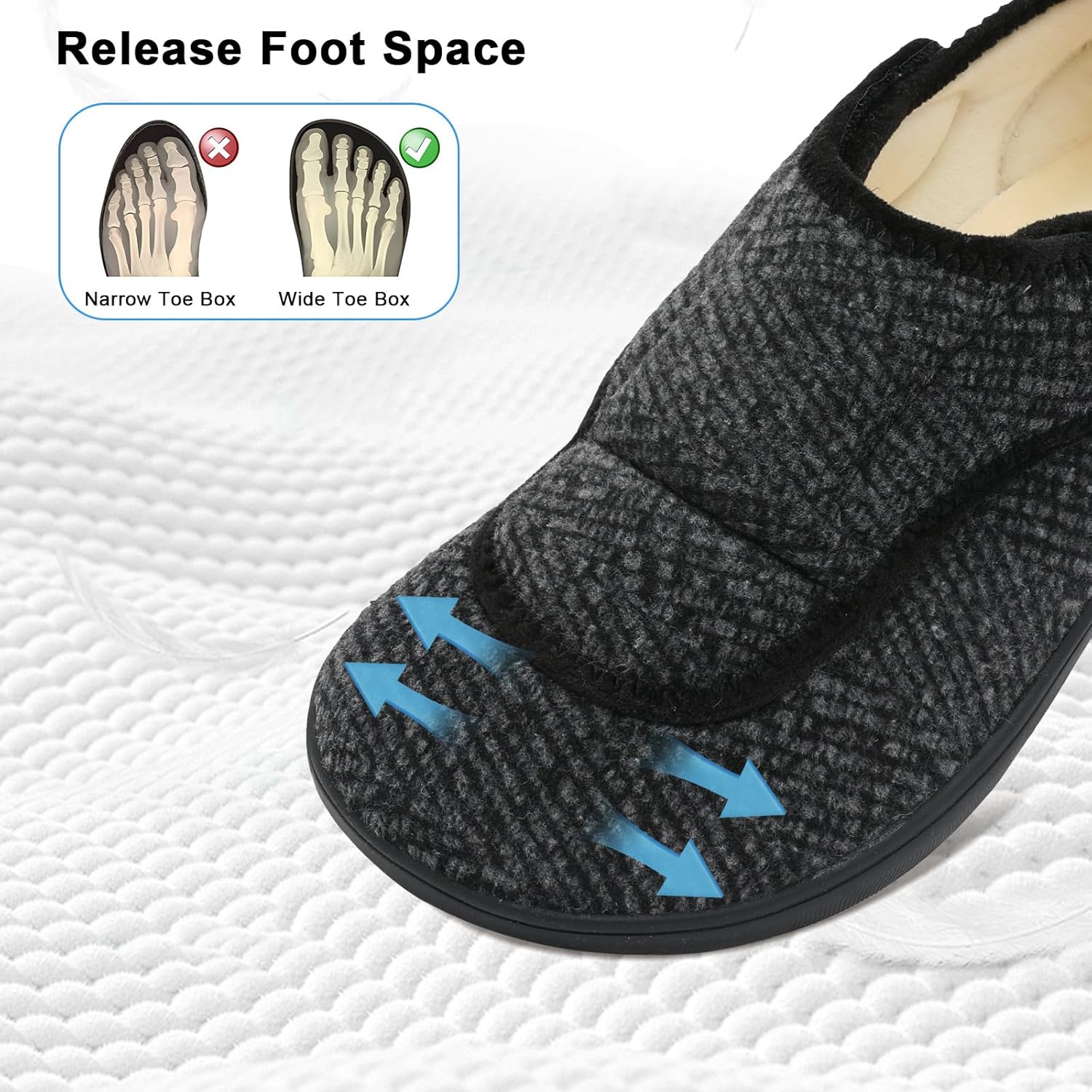 Mens Wide Slippers Comfy Diabetic Orthopedic Shoes Adjustable House Slippers Swollen Feet Walking Shoes - Image 4