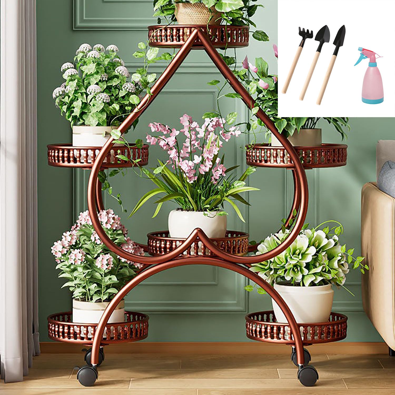 Support pots fleurs métal rouge 80cm étagère plantes intérieur extérieur