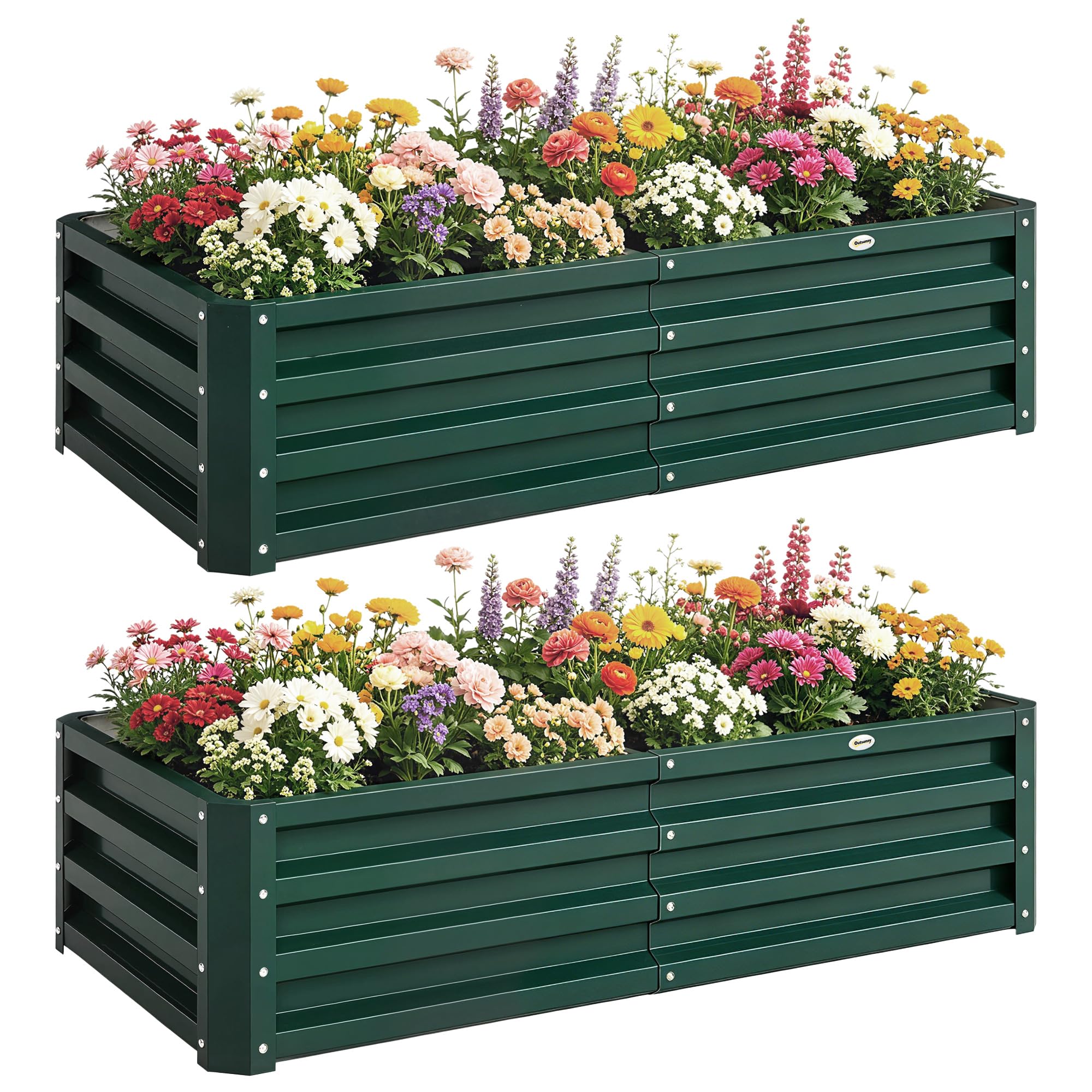outsunny galvanized raised garden bed, 4' x 2' x 1' metal planter box, for growing vegetables, flowers, herbs, succulents, green