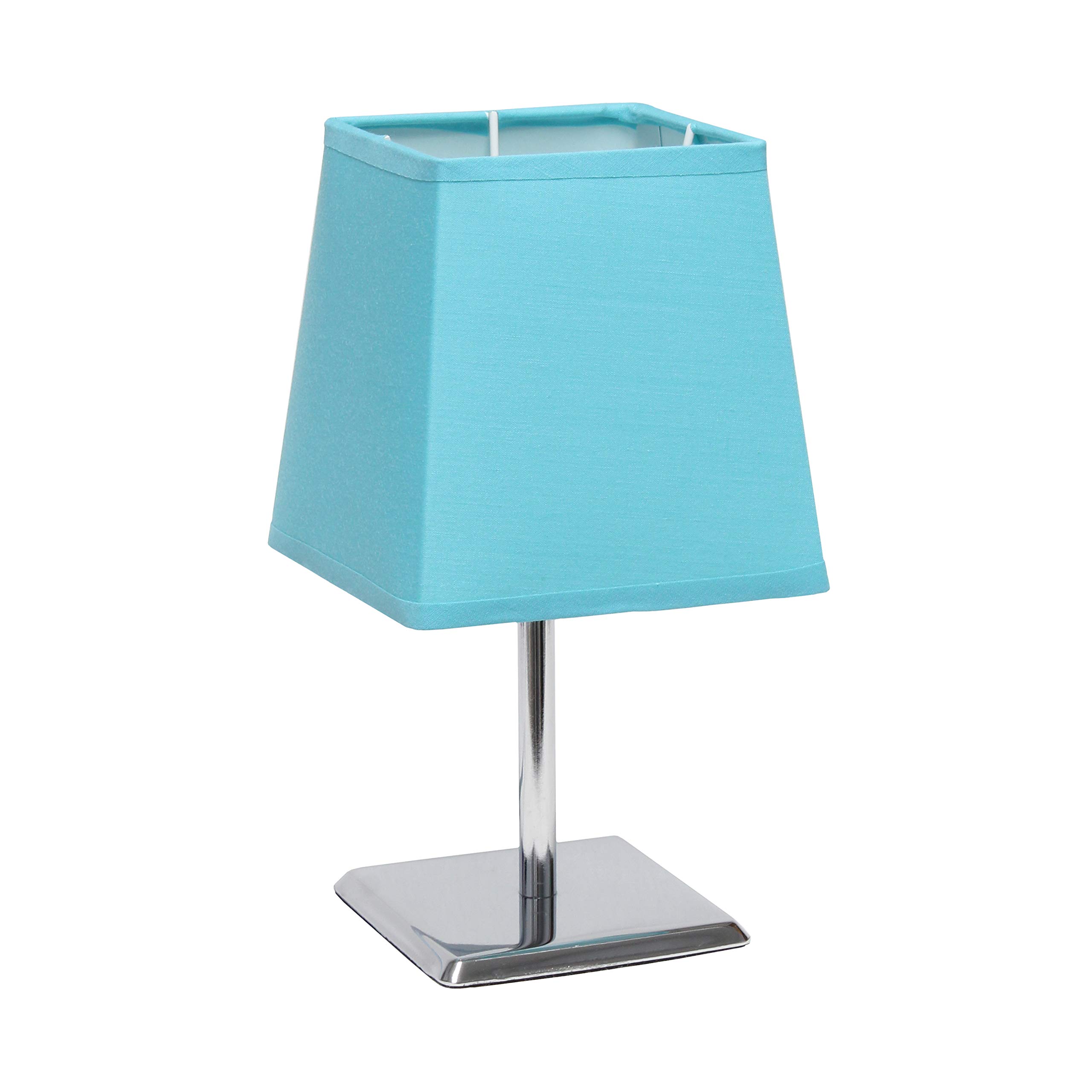Simple Designs LT2062-BLU Mini Chrome Squared Empire Fabric Shade Table Lamp, Blue
