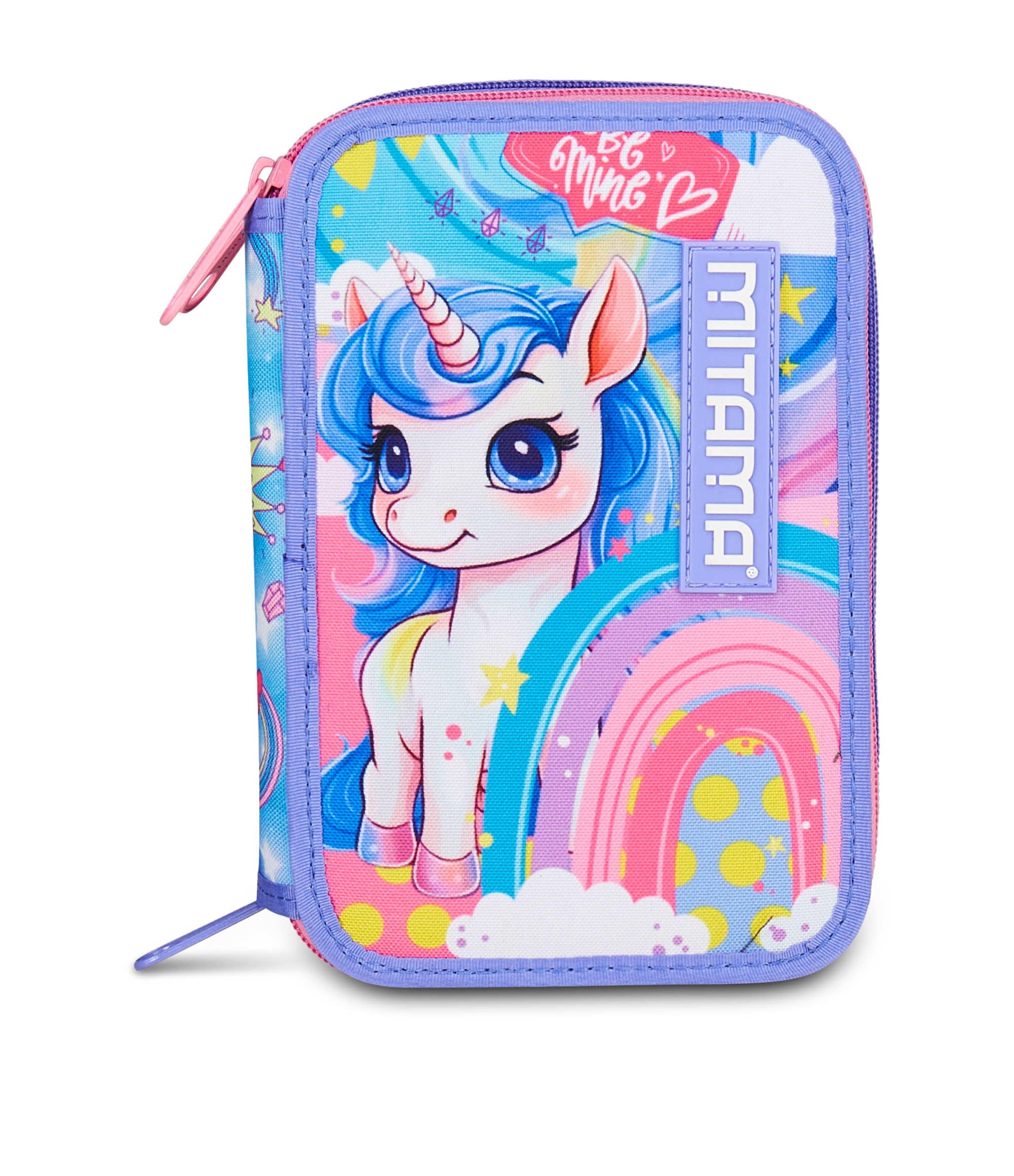 MITAMA Estuche Escolar con 3 Compartimentos, Triple Rainbow Dream, Contenido 47 Piezas, Completo de lápices, rotuladores, portalápices Escuela Primaria niña, Violeta, Moderno