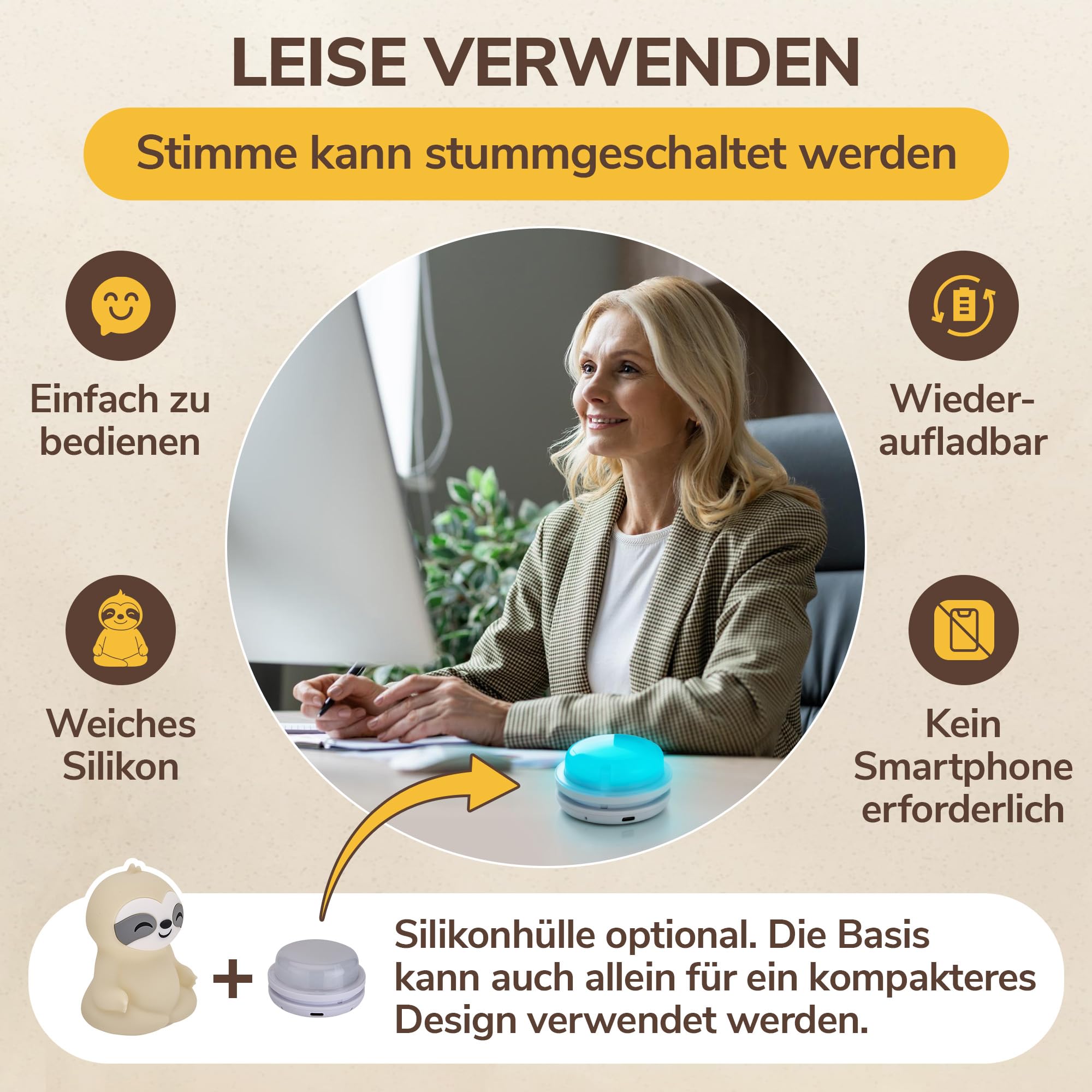 Atemtrainer mit Licht- & Sprachführung – Fördert Schlaf, Konzentration, Entspannung & Wohlbefinden – 4 Modi für Achtsamkeit – Audioanweisungen auf Deutsch – Wiederaufladbar