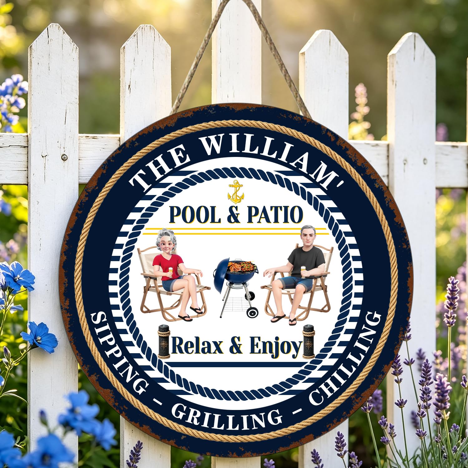 Relax & Enjoy Pool Pation Time Personalized Camping Couple Metal Sign Plaque Wall Art, Custom Name Couple Anniversary Metal Sign Home Decor Gifts For Him Her Wife Husband