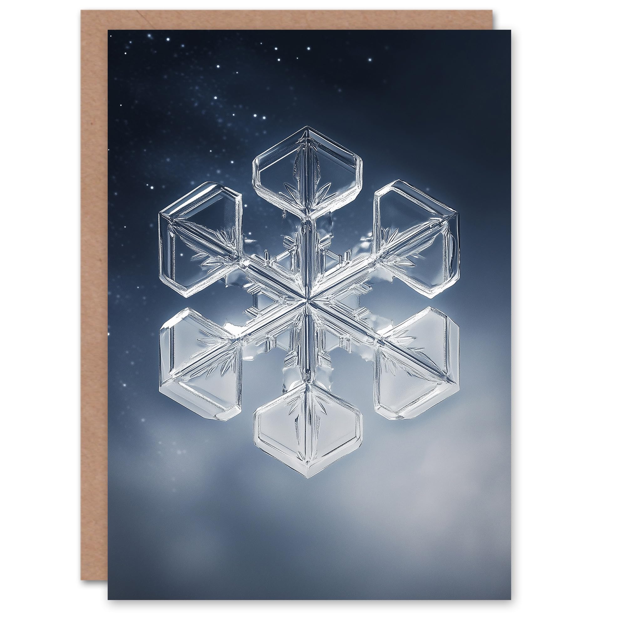 Artery8 Single Snowflake Hexagonal Prism Close Up Blank For Him Or Her Art Christmas Card