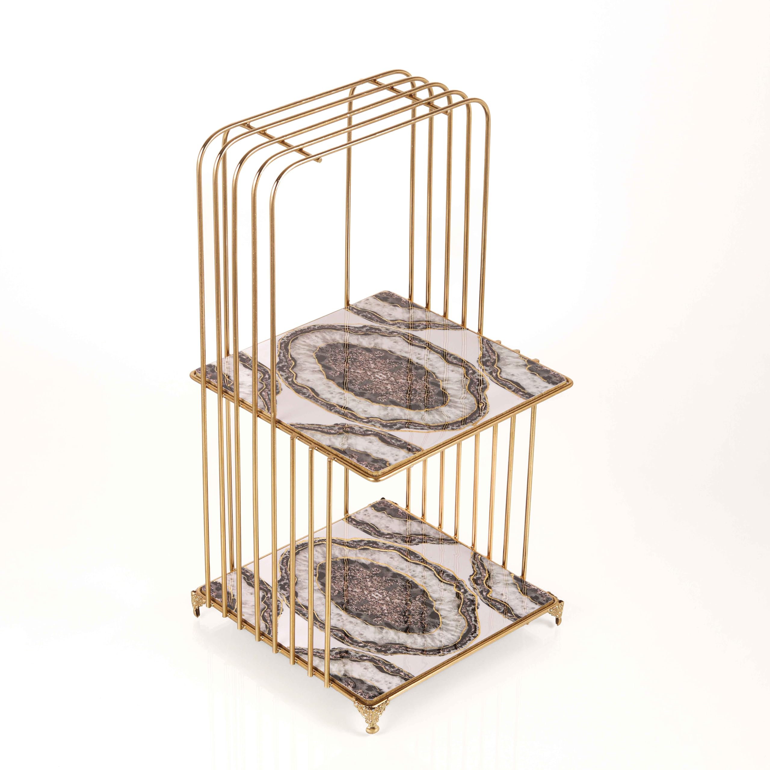 Metal Square Perfume Organiser 2 tier with MDF Base and Beautiful Gold Colour Decorative Cosmetics Holder Beauty Display