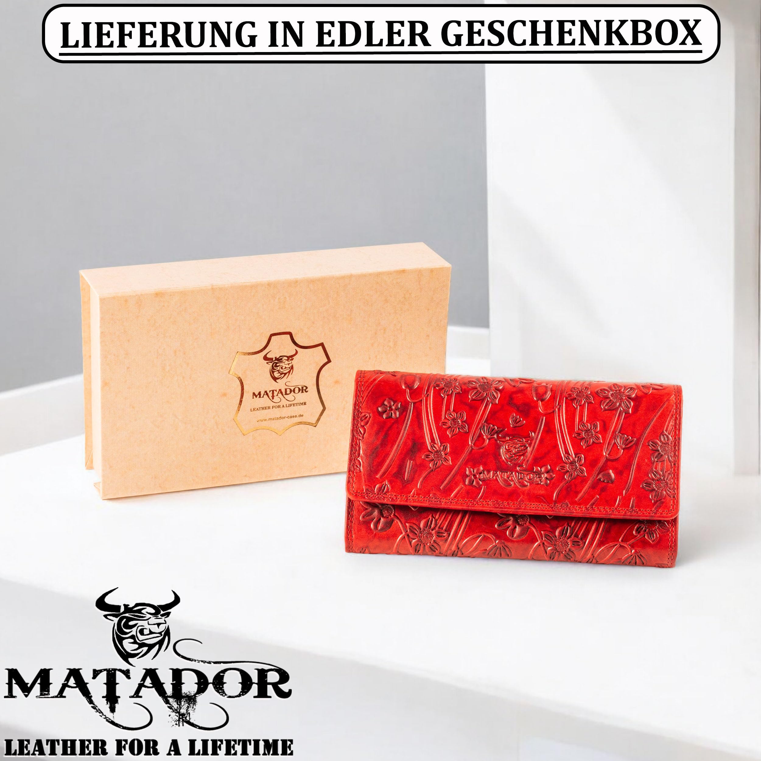 MATADOR XL Portafoglio da donna in pelle, 19, blocco RFID | Porta carte, grande, #Budapest, scatola regalo, portamonete