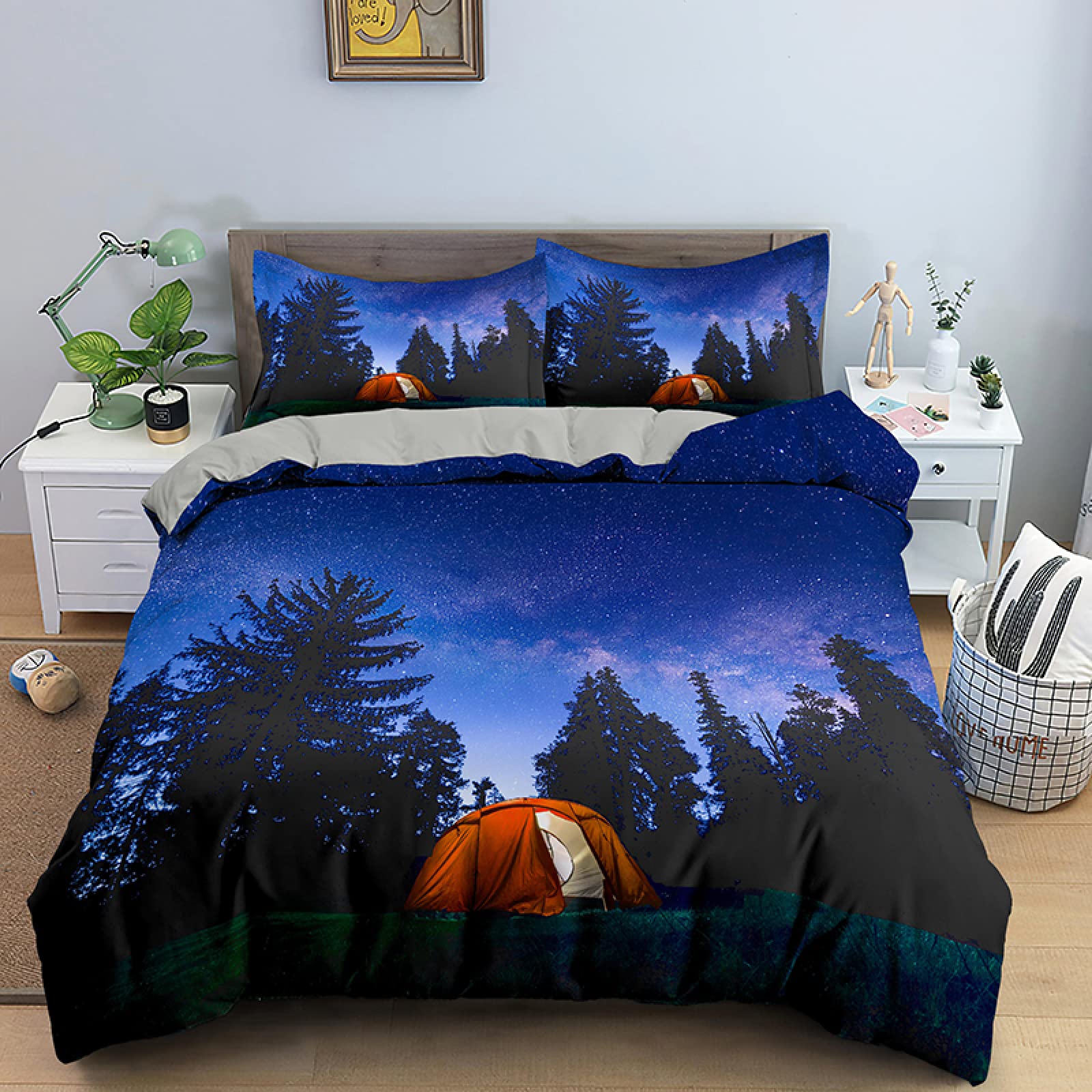 Housse de Couette 140x200 Anti-Glissement avec Zip pour Lit Enfant et Ado Bleu
