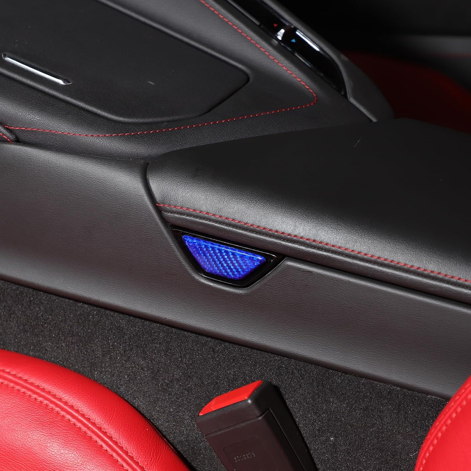 Daeiclru Real Carbon Fiber Car Armrest Storage Button Switch Cover Compatible with Chevrolet Corvette C8 2020-2025, Center Console Armrest Box Switch Trim Cover Accessories (Blue)