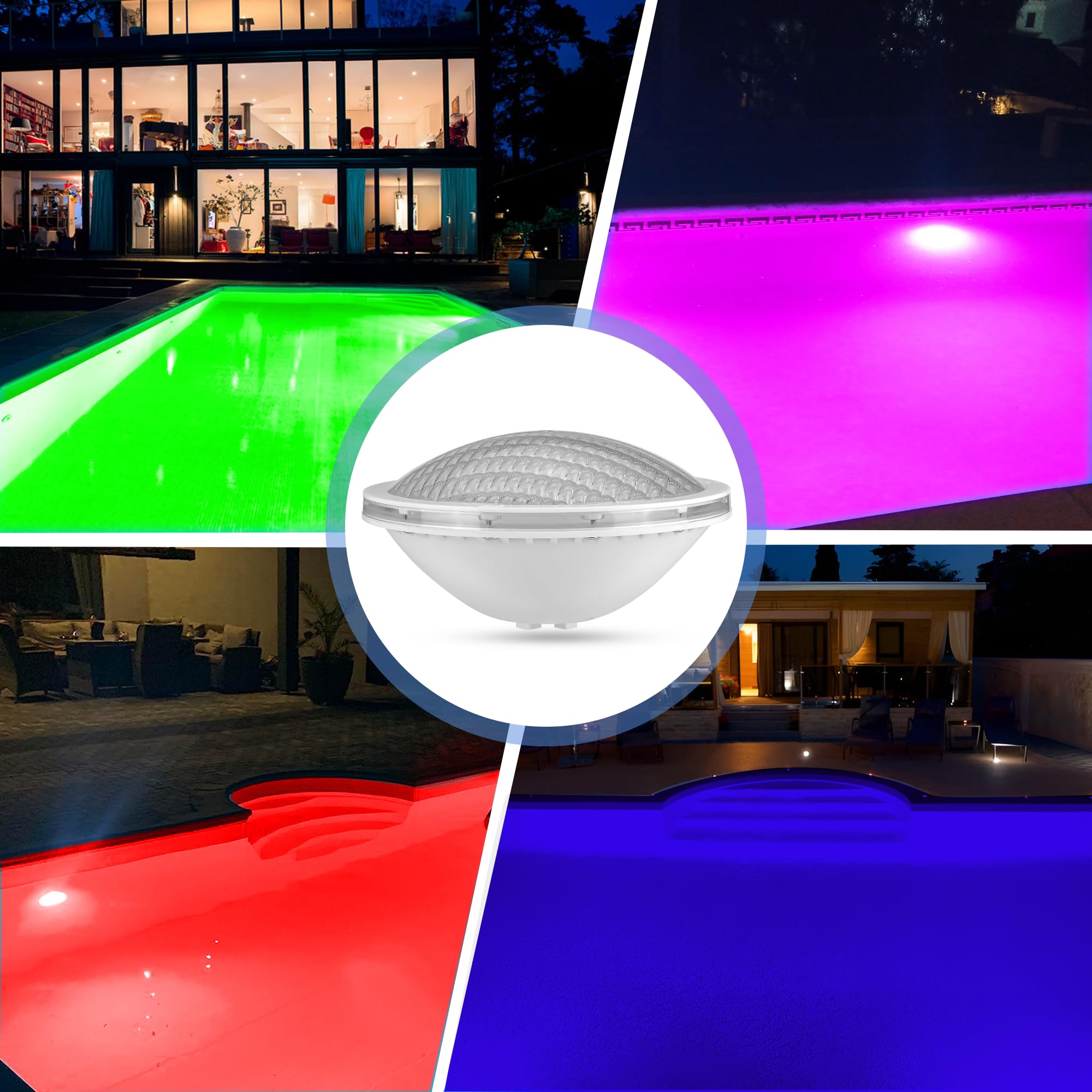 Foco Piscina LED PAR56 Sumergible, 20W Bombilla Piscina RGB Regulable Cambio Color 800lm, Lámpara de Piscina con Remoto, Temporizador 2/4/6H, IP68 Impermeable, 12V AC, Pack de 2