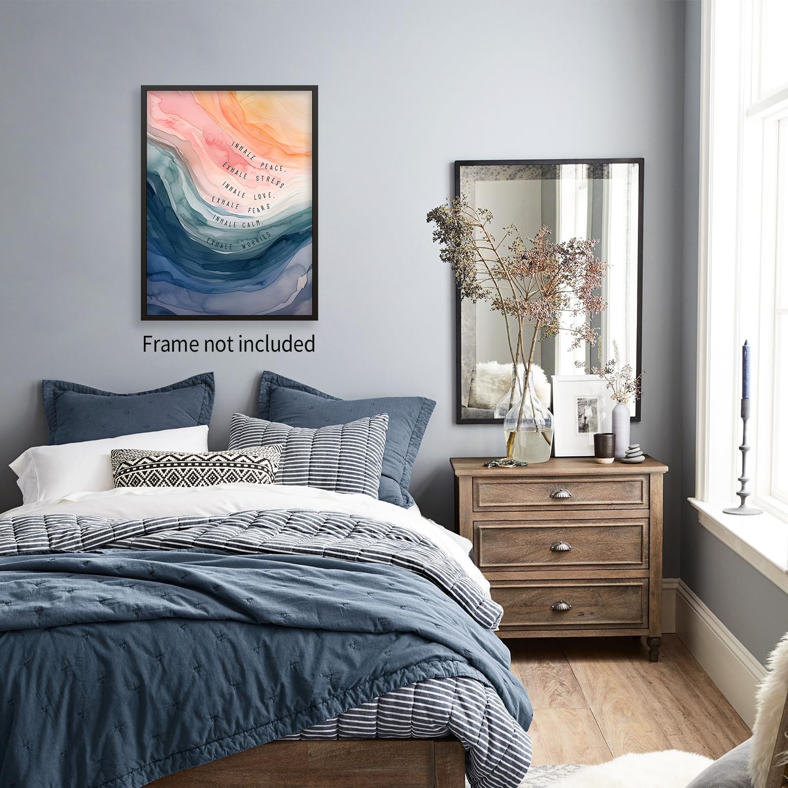 Linilioart Mental Health muurkunst set van 3, blauwe boho