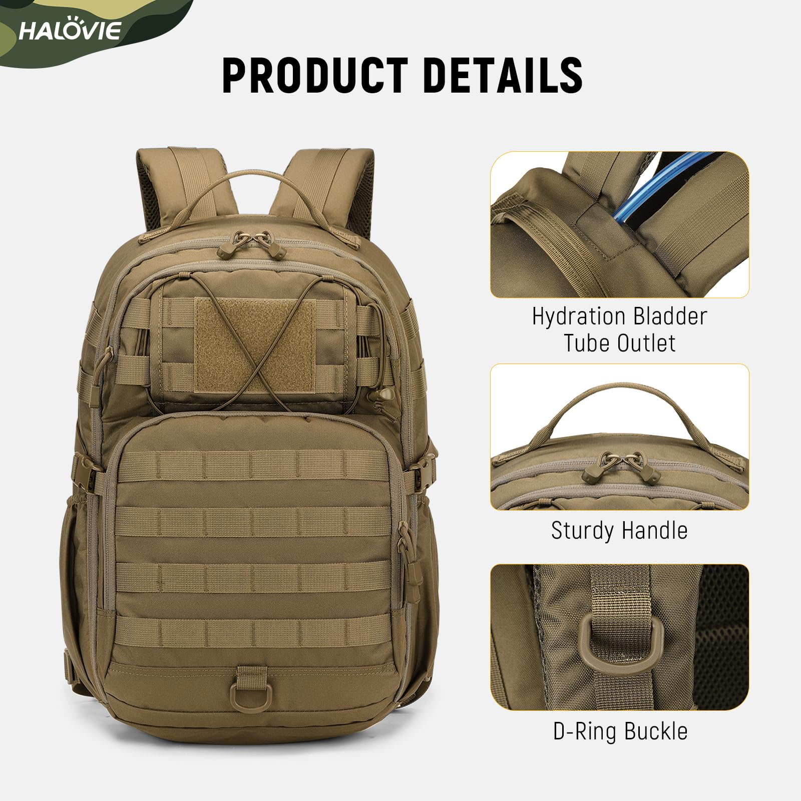 HALOVIE Sac à dos Tactique Militaire 30L, Ultraléger Sac à dos de Randonnée Sac Crossfit pour Voyages Excursion Camping Pêche