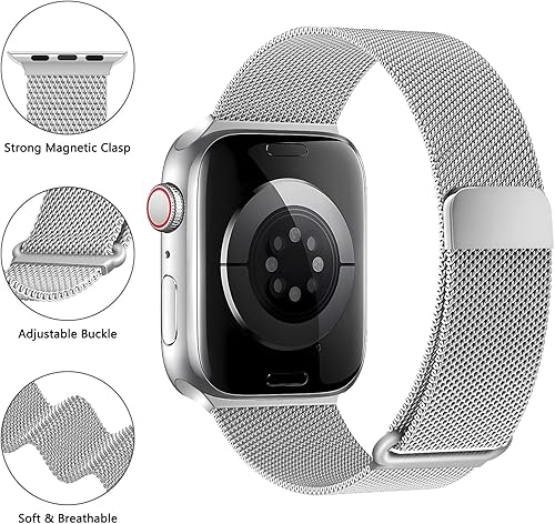 Miniatura 2 de Correa magnética para Apple Watch de 1.575 in, 1.732 in, 1.772 in, 1.614 in, 1.929 in, correas para iWatch de 1.496 in y 1.654 in, correa de malla