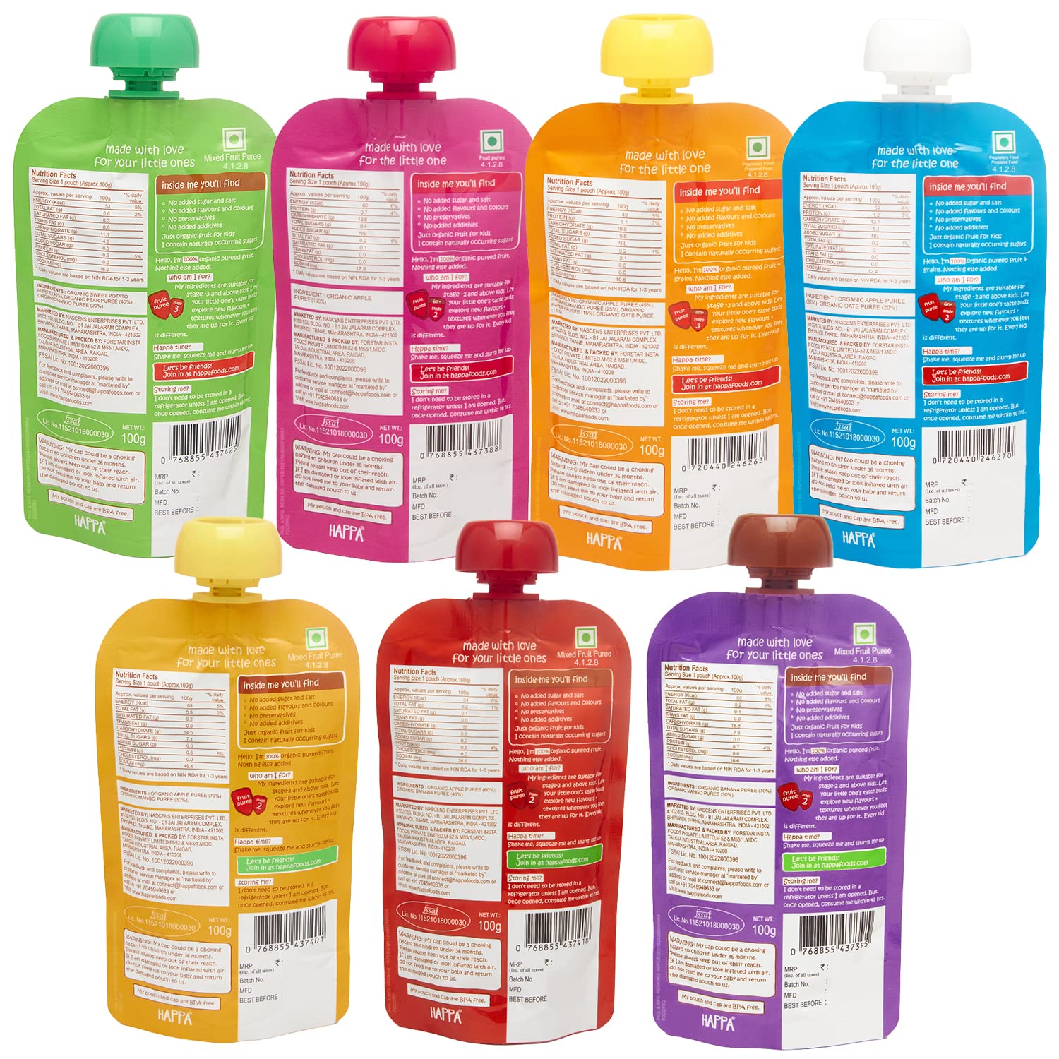 Happa Organic for little one, Monthy Saver Pack,Fruit Puree, 21 Pouches 100 Gram Happa Organic for little one, Monthy Saver Pack,Fruit Puree, 21 Pouches 100 Gram