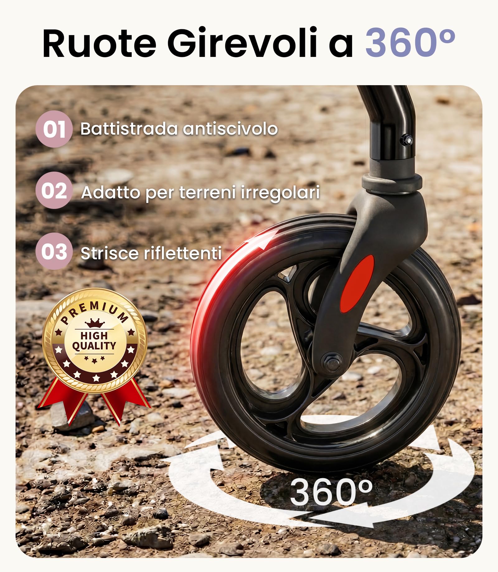 Deambulatore per Anziani con Seduta, Girello Pieghevole con Seduta, Deambulatore da Interno ed Esterno, Rollator a 4 Ruote con Manubrio Regolabile in Altezza, Ruote 8" Tutto Terreno, Argento Stellare