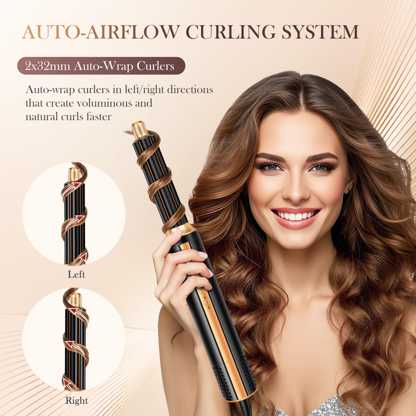 Airstyler Magic Styler Hair Styler 6 en 1 Fer à friser avec technologie ionique, 110 000 tr/min, 1400 W, multifonction haute performance avec fer à boucler automatique à air pour lissage, boucles et