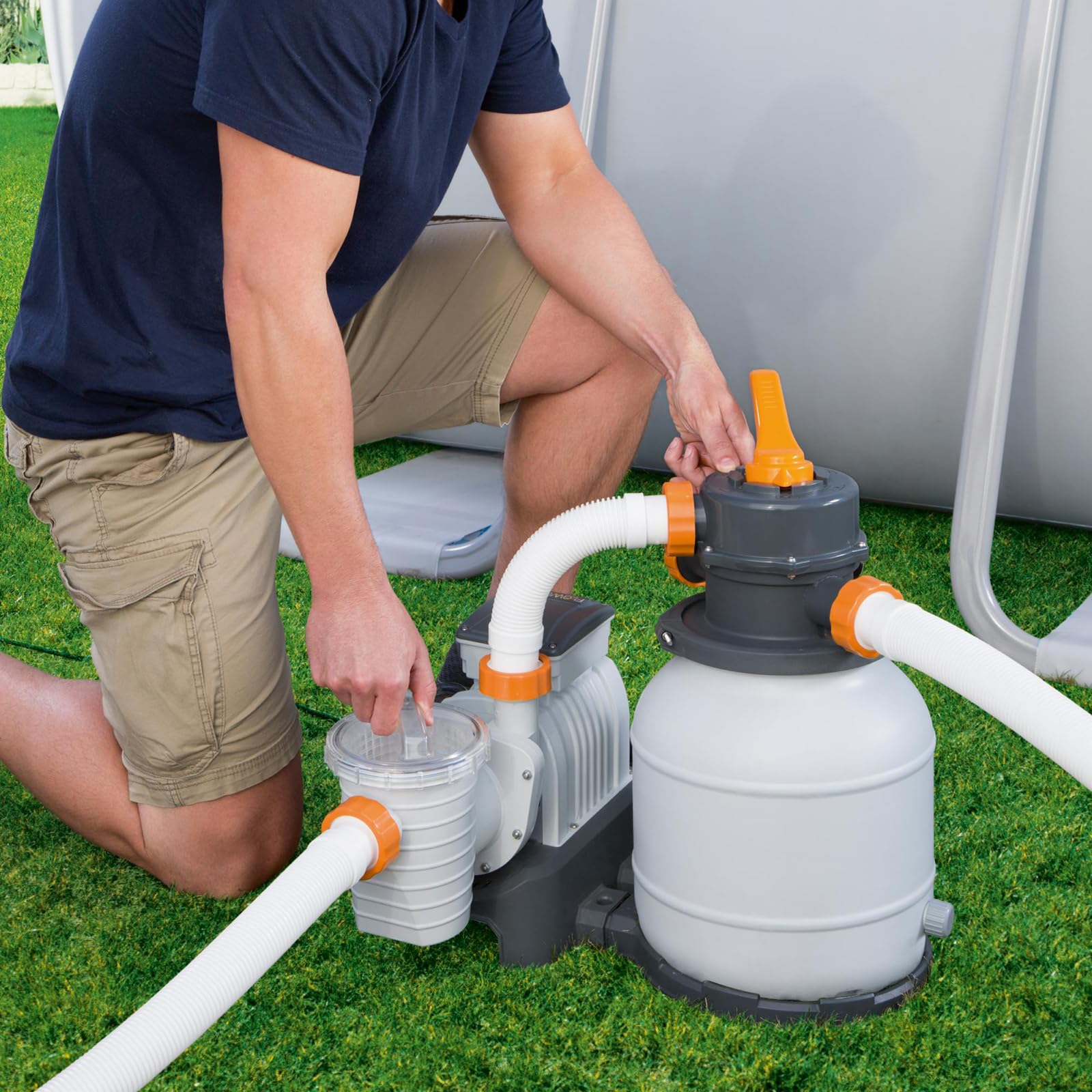 JOSBY System filtrów piaskowych Flowclear z Chem Connect, 1500 GAL Łatwy w użyciu i instalacji, odporny na korozję trwały zbiornik filtrujący, do pływających odpadów basenowych