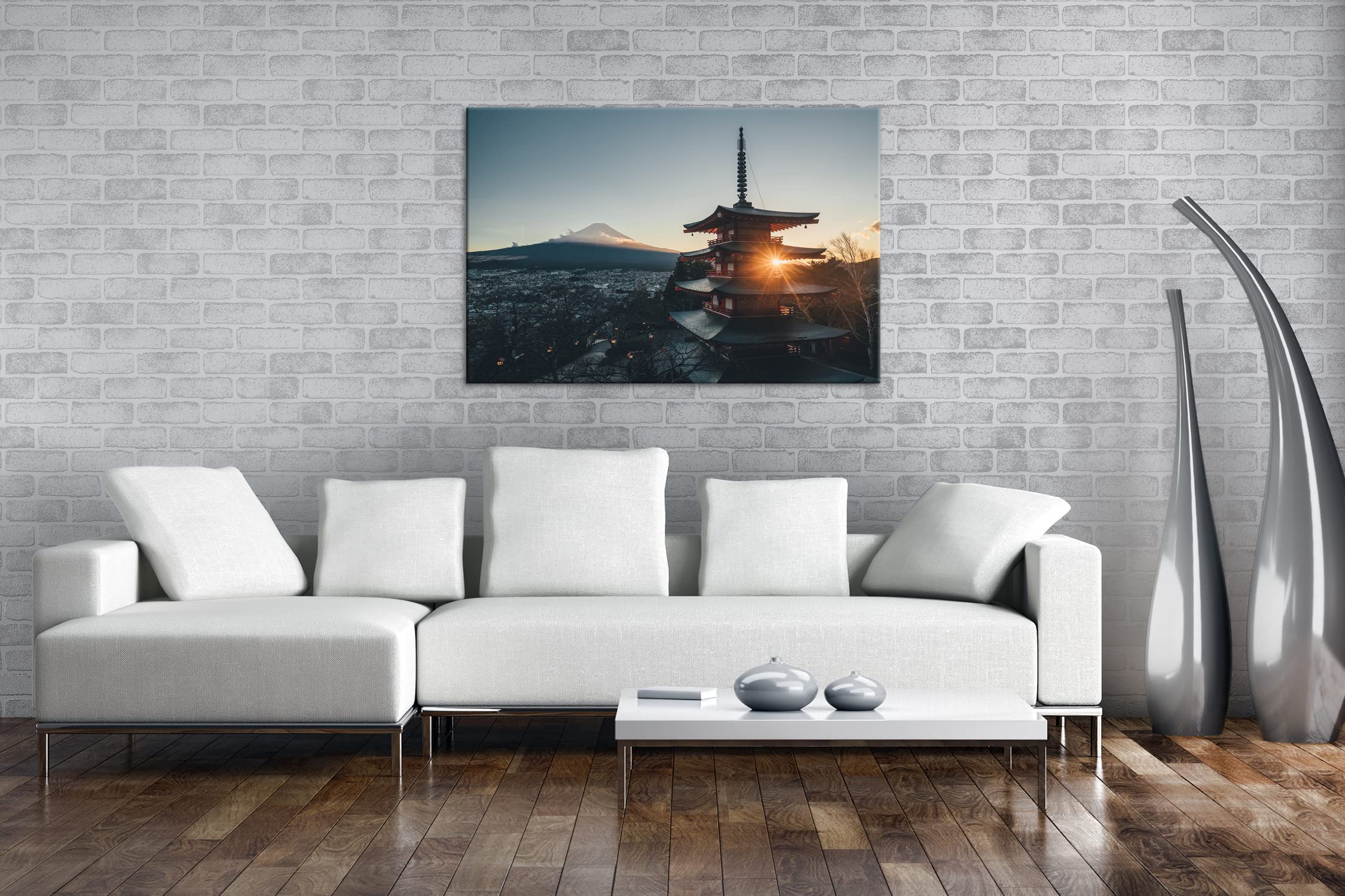 deyoli Japońska instalacja świątyni format: 100 x 70 cm jako obraz na płótnie, motyw gotowy na ramie z prawdziwego drewna, wysokiej jakości druk cyfrowy z ramą