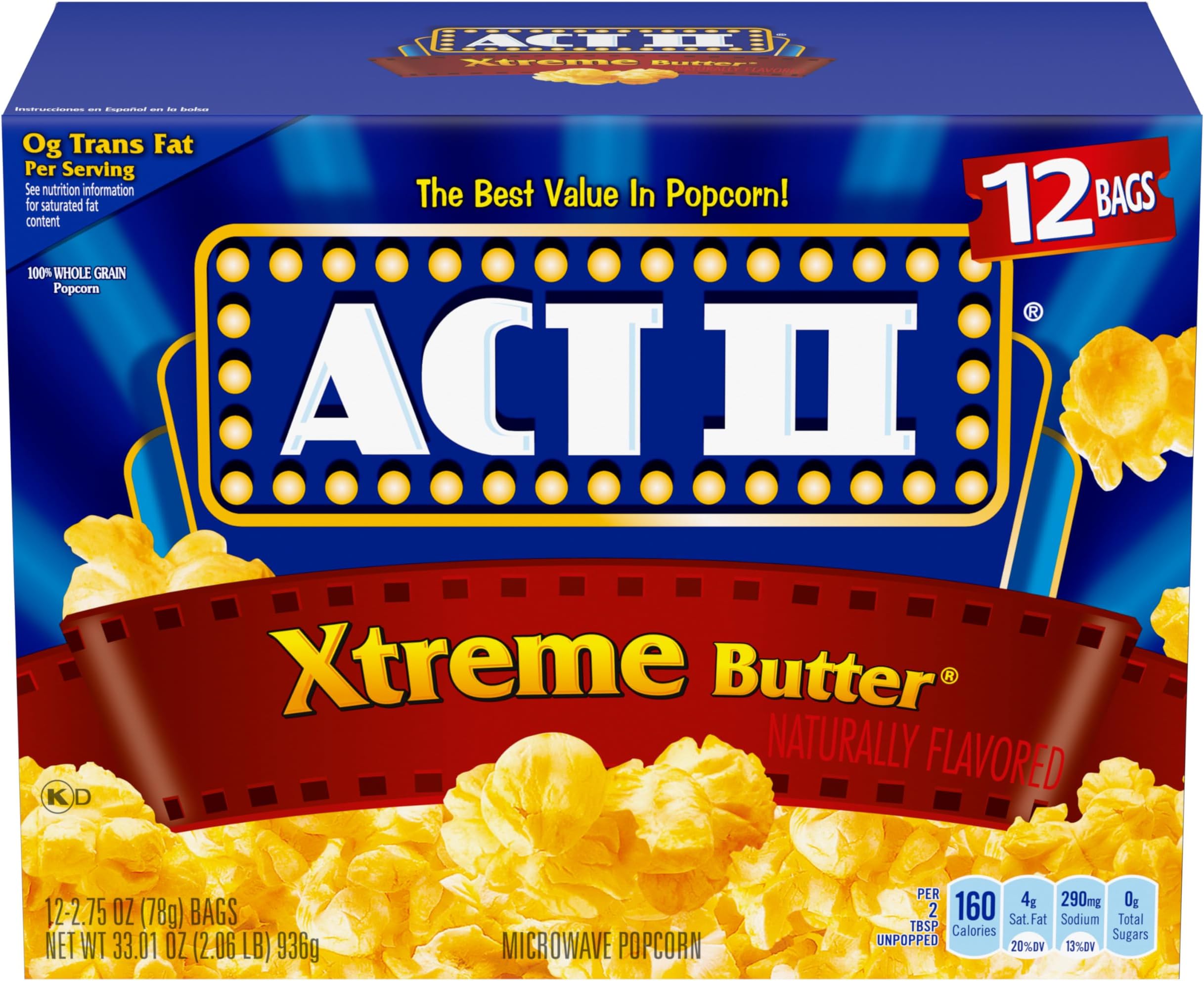 Act II Xtreme Butter Microwave Popcorn, 2.75 oz., 12-Count Bags