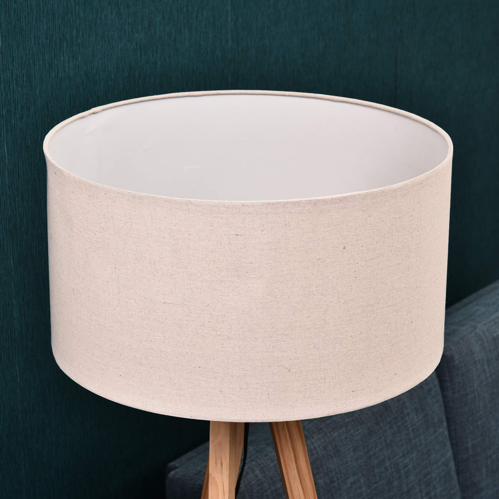 HOMCOM Lámpara de Pie Trípode con Estante Pantalla de Lino Beige y Natural | Lámpara de Salón, Interruptor de Pie, para Sala de Estar, Oficina, Dormitorio