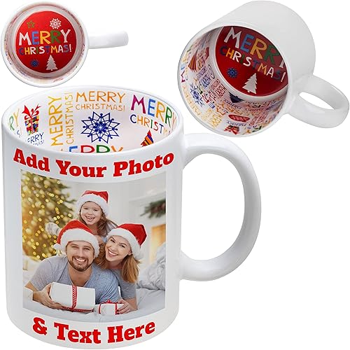 Taza de Navidad personalizada con foto y texto opcional, 11 onzas, regalos de Navidad para niños, mujeres, hombres, taza de Navidad personalizada,
