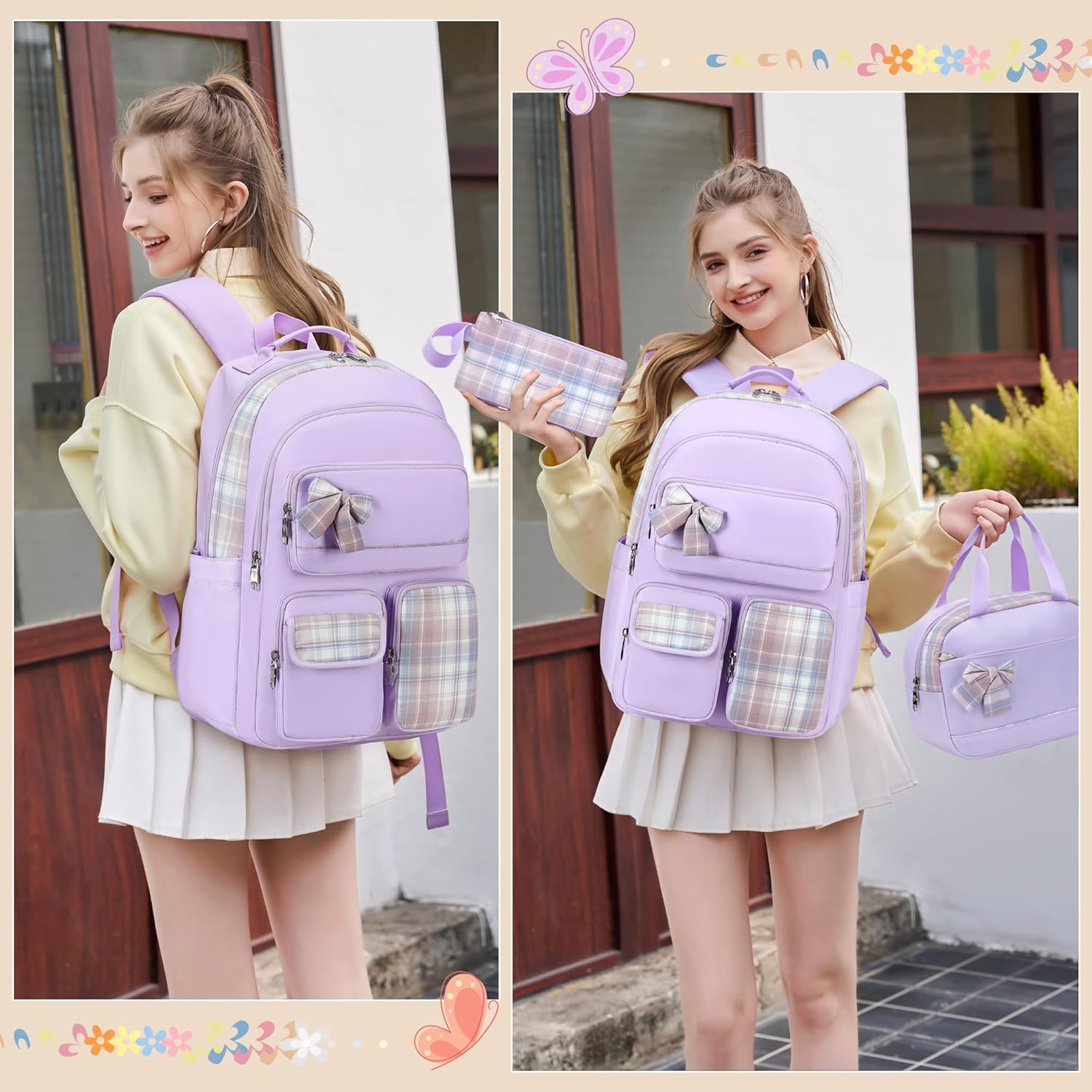 Backpack for Girls,School Backpacks for Teen,Cute College Bags for Women Students Large Bookbag 15.6 Inch Laptop Bag Back Pack Kids Kindergarten Elementary Casual Travel Daypacks Purple