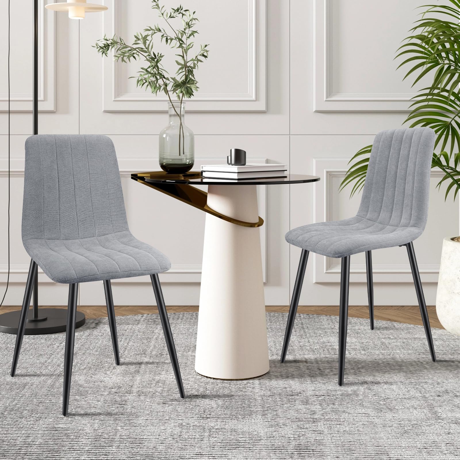 Juego De 6 Sillas De Comedor, Sillas Cocina con Tela De Lino Y Patas De Metal Negro,Silla De Dormitorio,Silla Acolchada,Silla De SalóN,Sillas Comedor Modernas-Gray