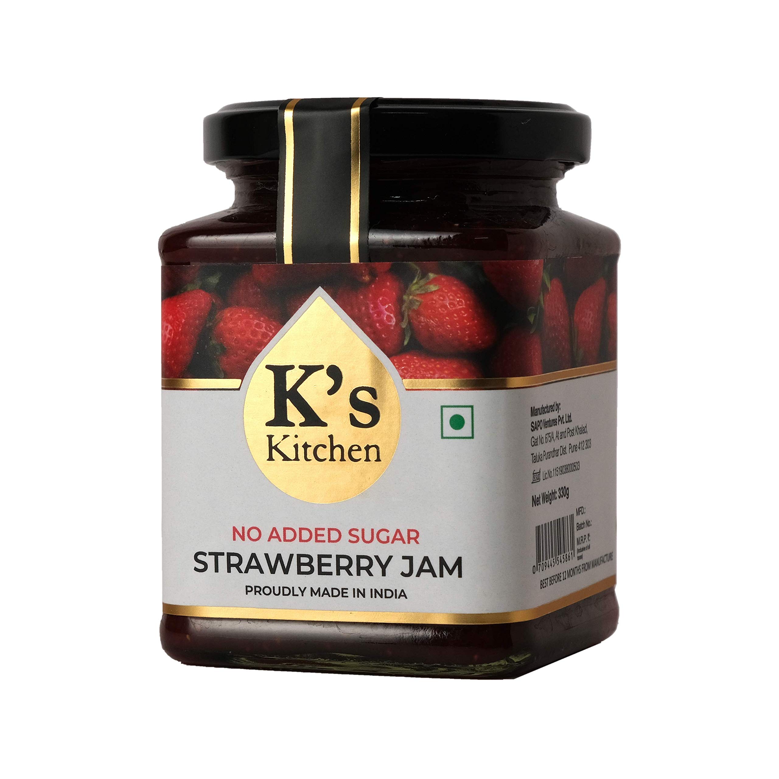 No Added Sugar Strawberry Jam 330gm Loved by Karen Anand, Gluten Free, Vegan, No Artificial Colour or Flavour