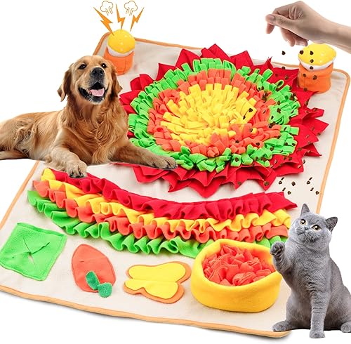 AUKZON Alfombrilla de olfateo para perros 2 en 1 alfombrilla de olfateo de alimentación lenta para perros con juguetes chirriantes para perros para