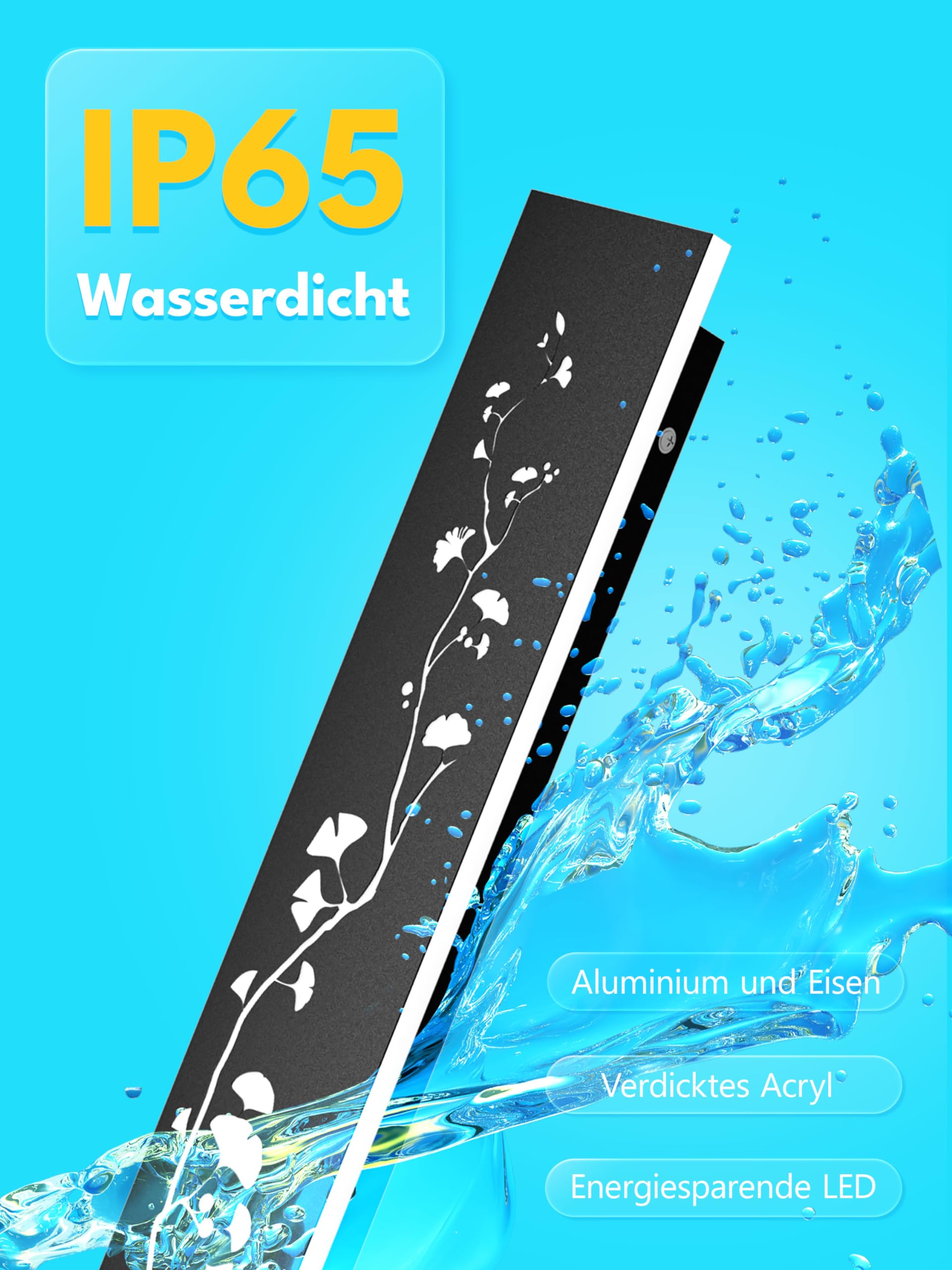 AOEH LED Wandlampe Aussen Lange Wandleuchte Ginkgo Wandlampe Schwarz Lang Ip65 Wasserdicht 3000k 32W Aluminium Villa Wandleuchte Für Gärten Terrassen Wohnzimmer Innen Wandleuchten Außenleuchte,100CM