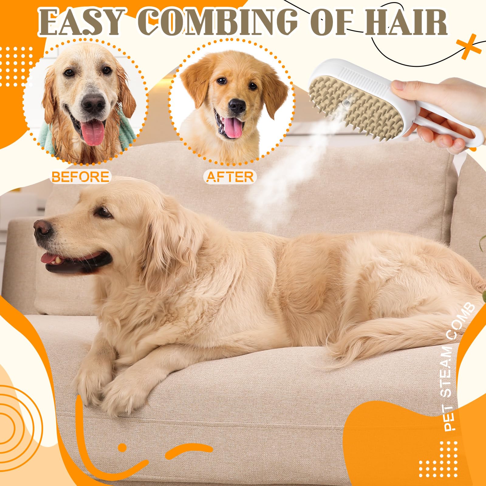 Abbylike 2 Pcs Cat Steam Brush for Shedding Pet Steam Groomer Brush 3 in 1 Dog Heating Comb with 2 Needle Tip Bottle Pet Hair Cleaning Comb for Long and Short Hair Dogs Grooming Gift Supplies 3