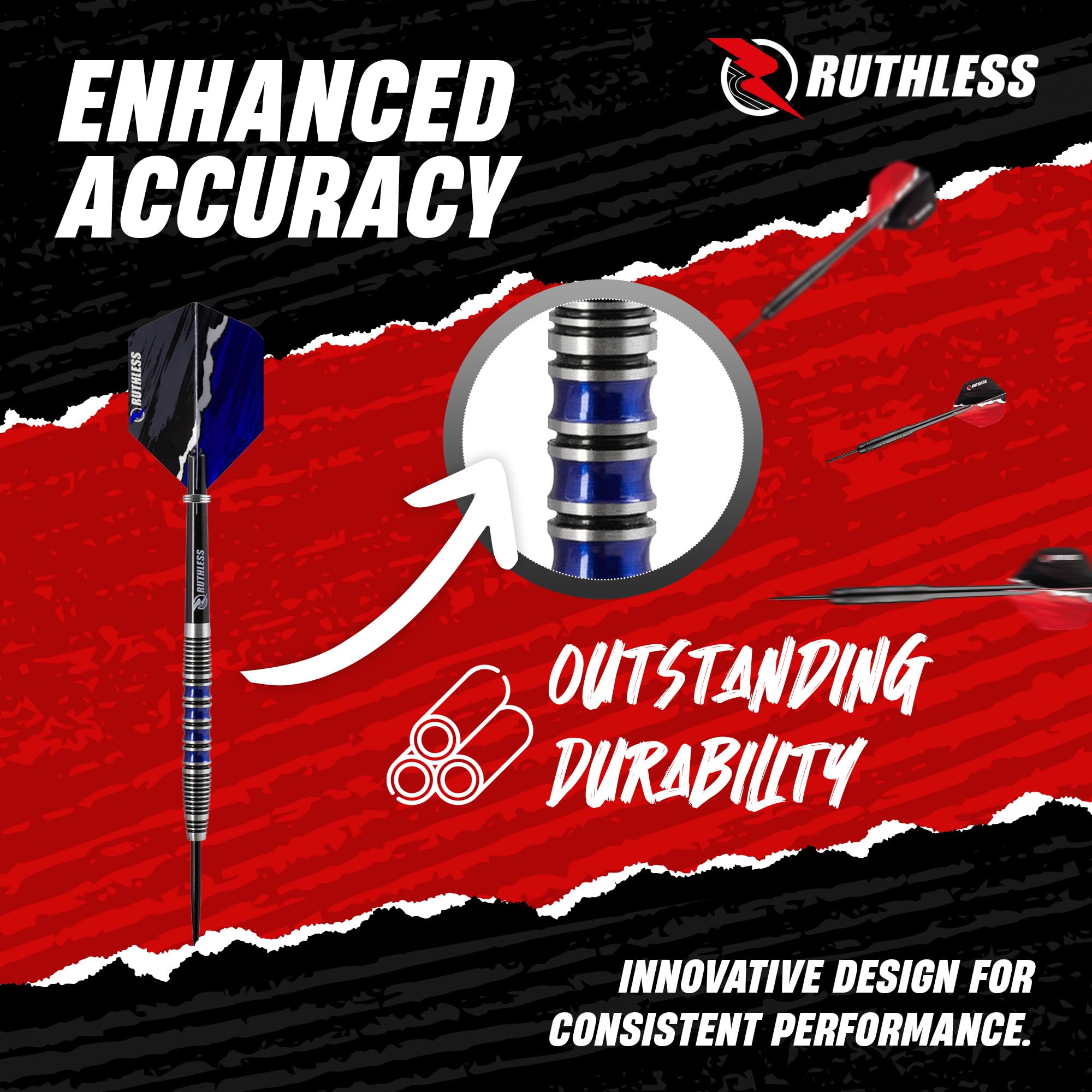 RUTHLESS Blue Falcon Professional Tungsten Steeltip Darts Set in 23g and 25g, with Flights and Stems Shafts (25g) - Image 4
